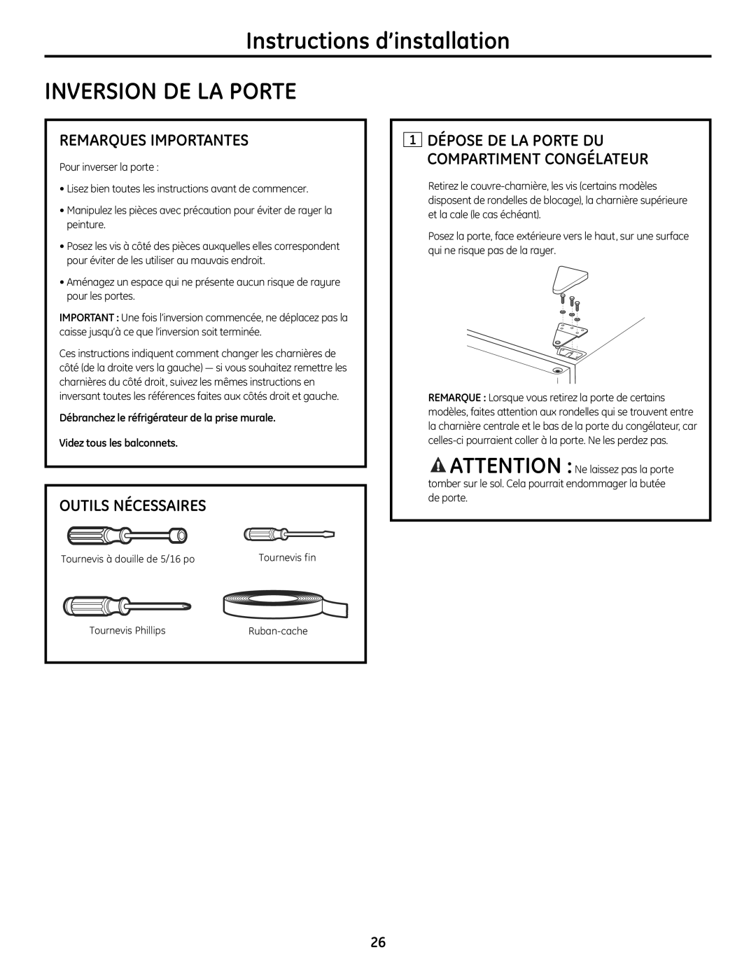 GE GTR12 owner manual Inversion DE LA Porte 