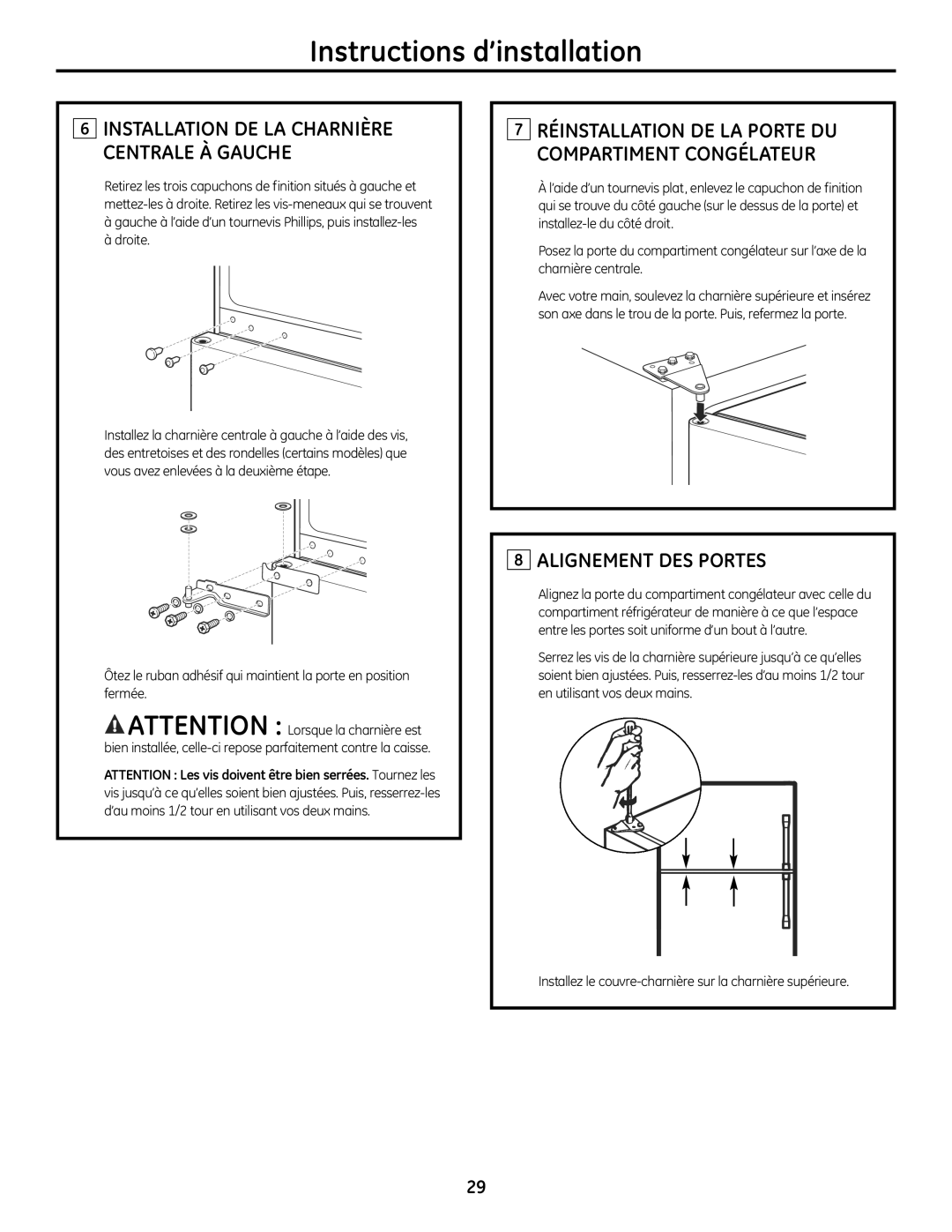 GE GTR12 owner manual Alignement DES Portes 