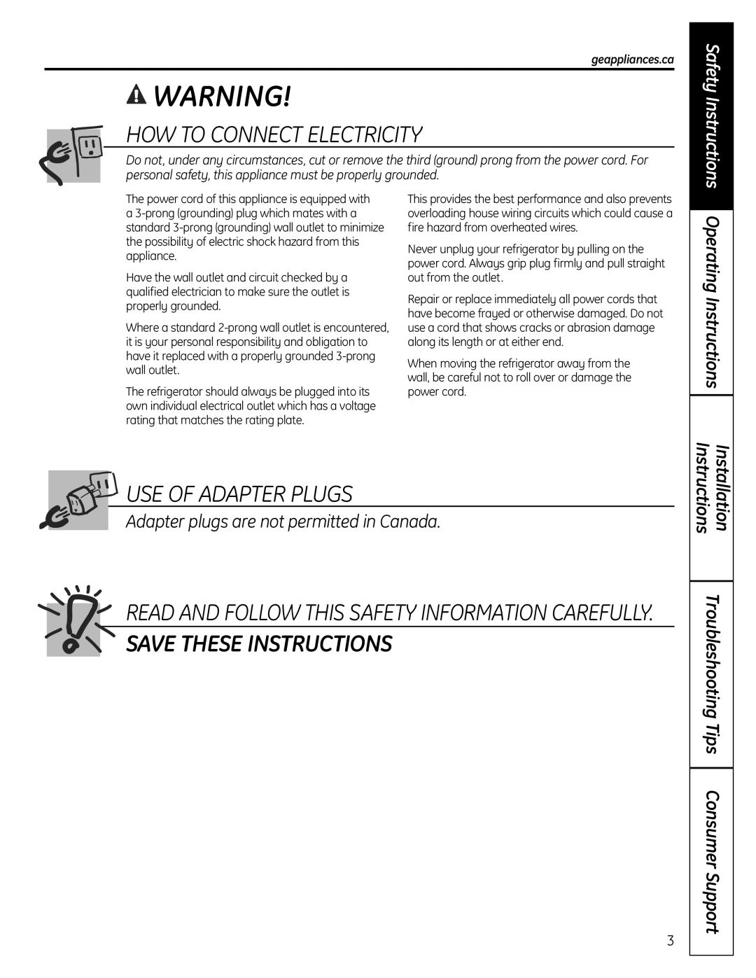 GE GTR12 owner manual HOW to Connect Electricity 