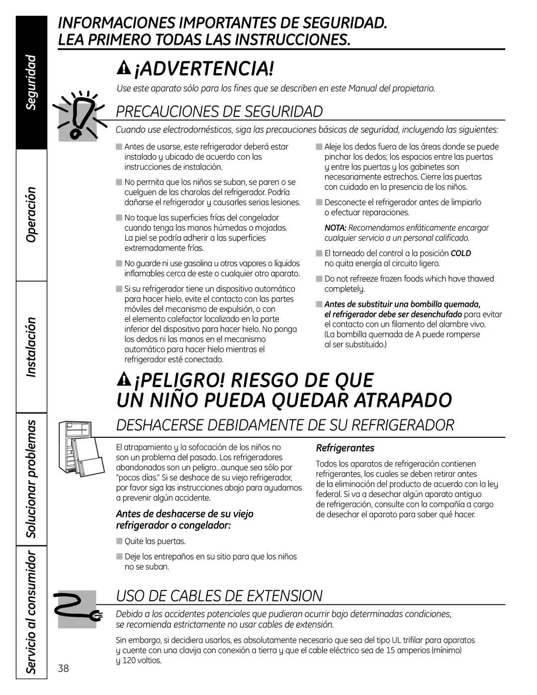 GE GTR12HBX Operación Instalación, Servicio al, Refrigerantes, La bombilla quemada de a puede romperse al ser substituido 