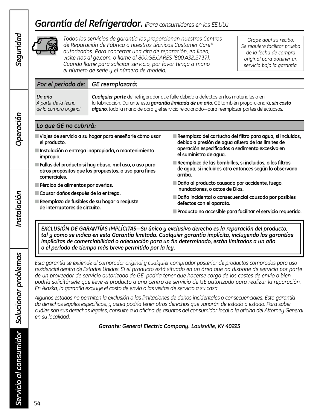 GE GTR12HBX, GTR10HAX operating instructions GE reemplazará, Lo que GE no cubrirá 