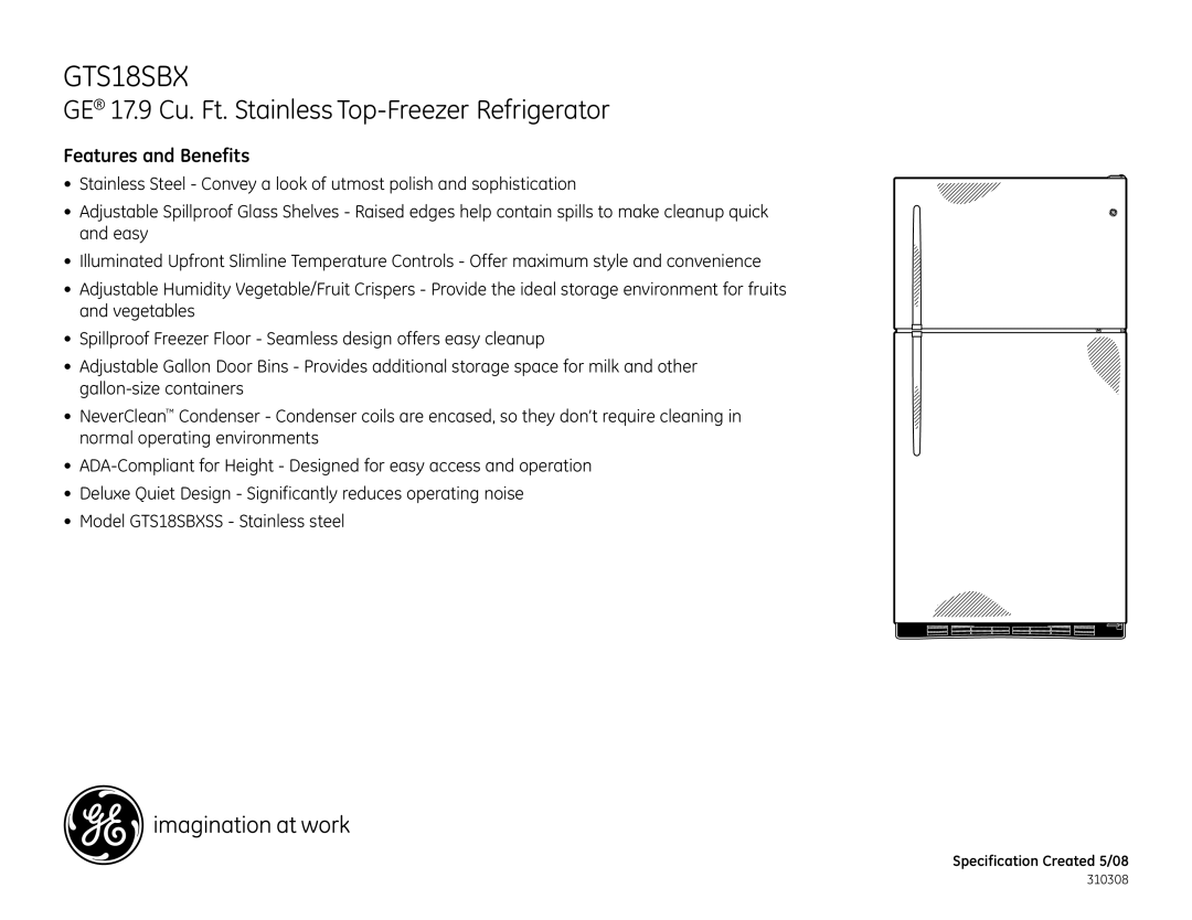 GE GTS18SBX dimensions Features and Benefits 