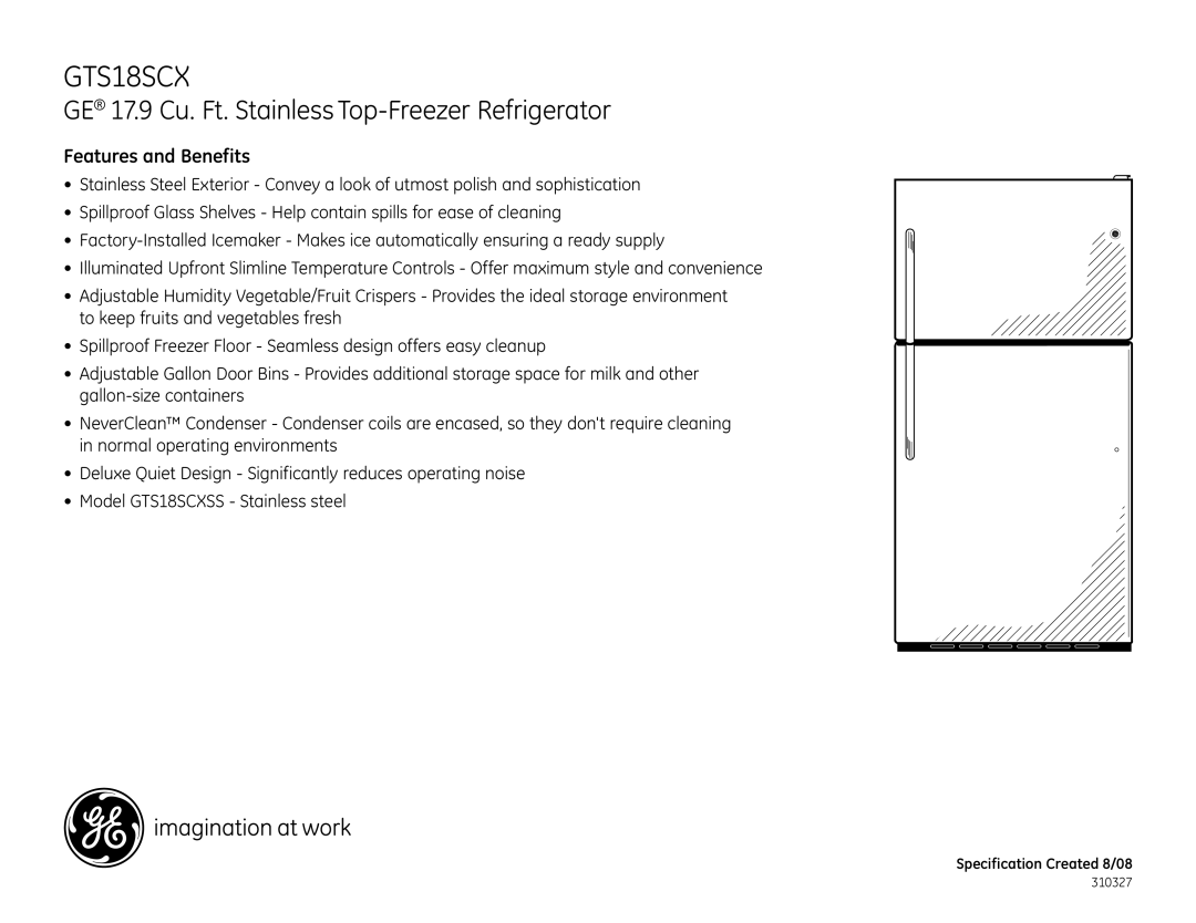 GE GTS18SCX dimensions Features and Benefits 