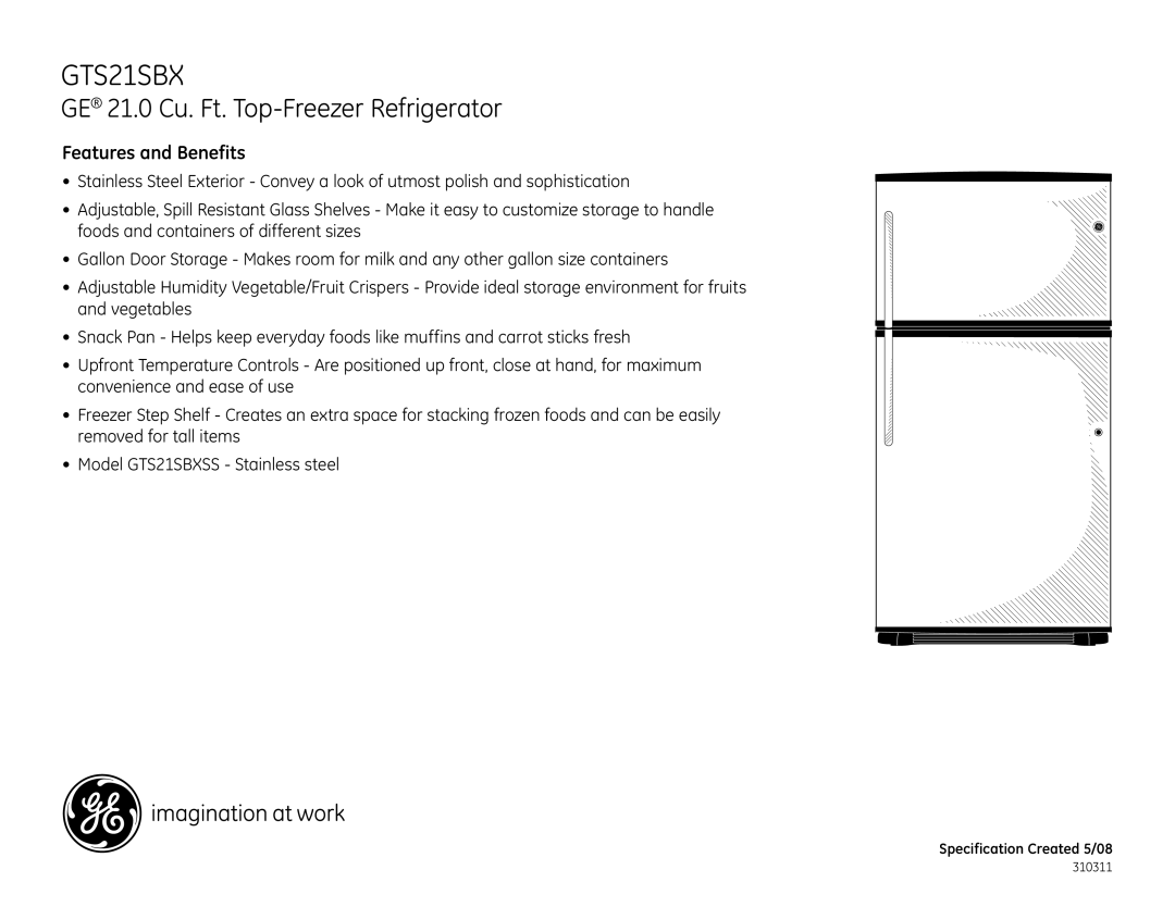 GE GTS21SBX dimensions Features and Benefits 