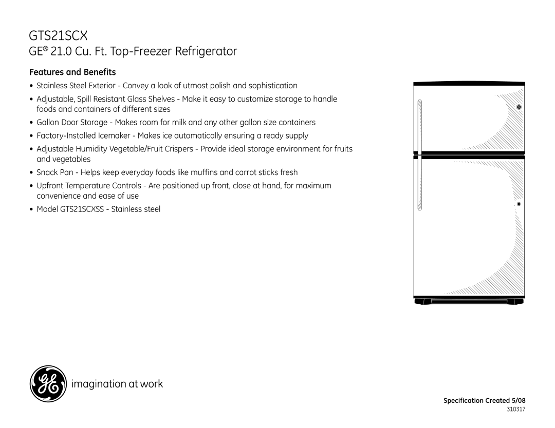 GE GTS21SCX dimensions Features and Benefits 