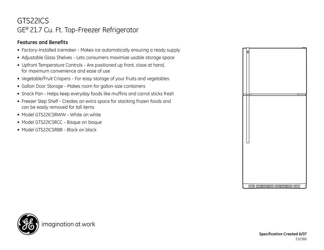 GE GTS22ICSRBB dimensions Features and Benefits 