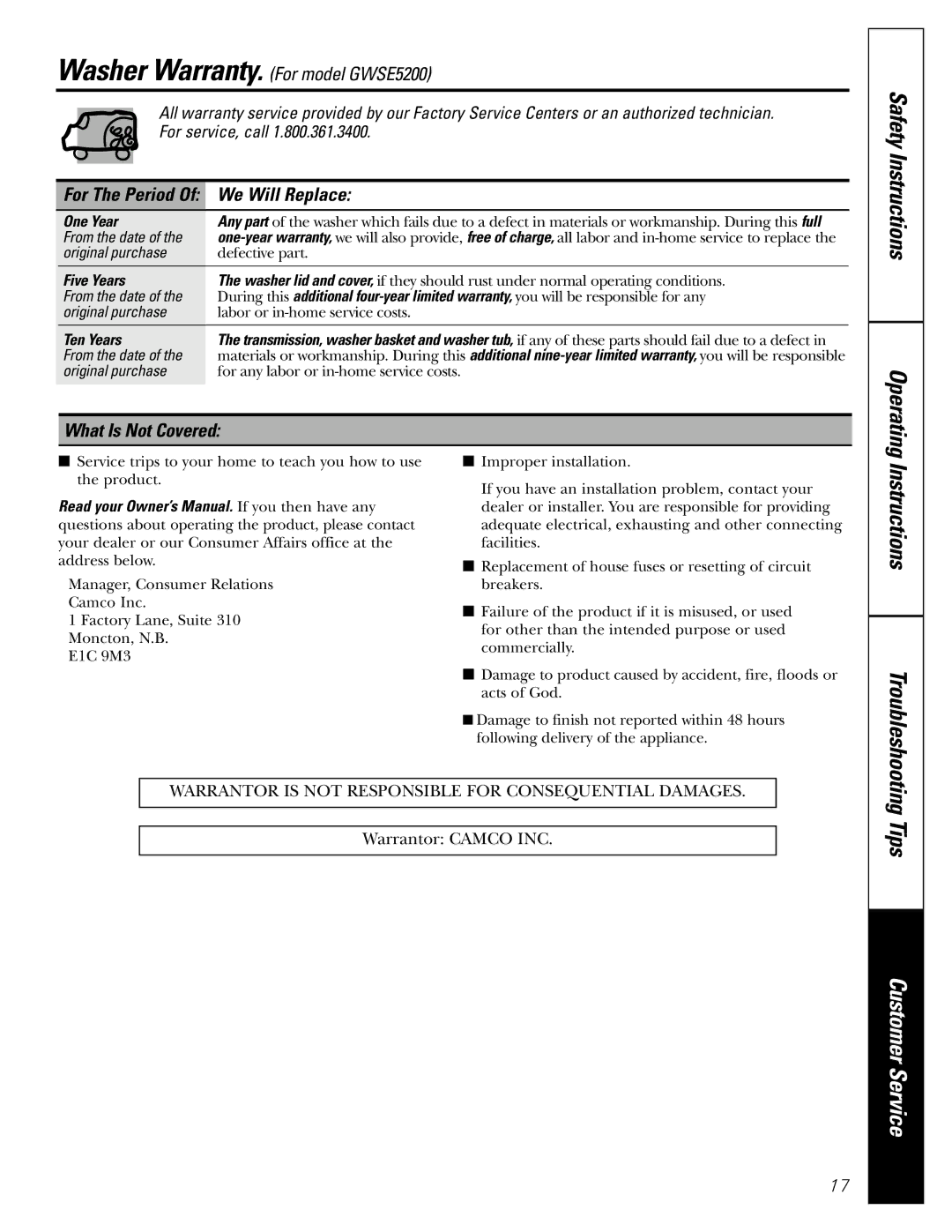 GE GWSE5200 operating instructions Tips 