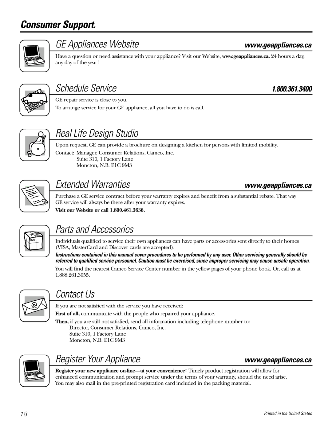 GE GWSE5200 Consumer Support GE Appliances Website Schedule Service, Extended Warranties, Register Your Appliance 