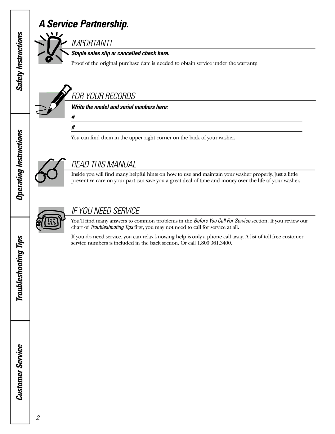 GE GWSE5200 operating instructions Service Partnership, For Your Records 