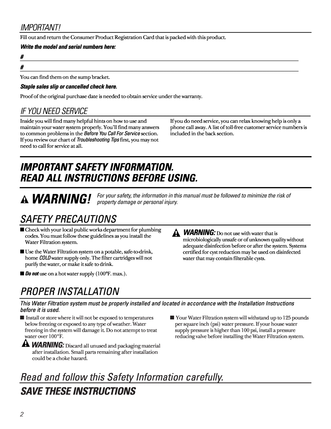 GE GN1S04C Important Safety Information, Read All Instructions Before Using, Safety Precautions, Proper Installation 