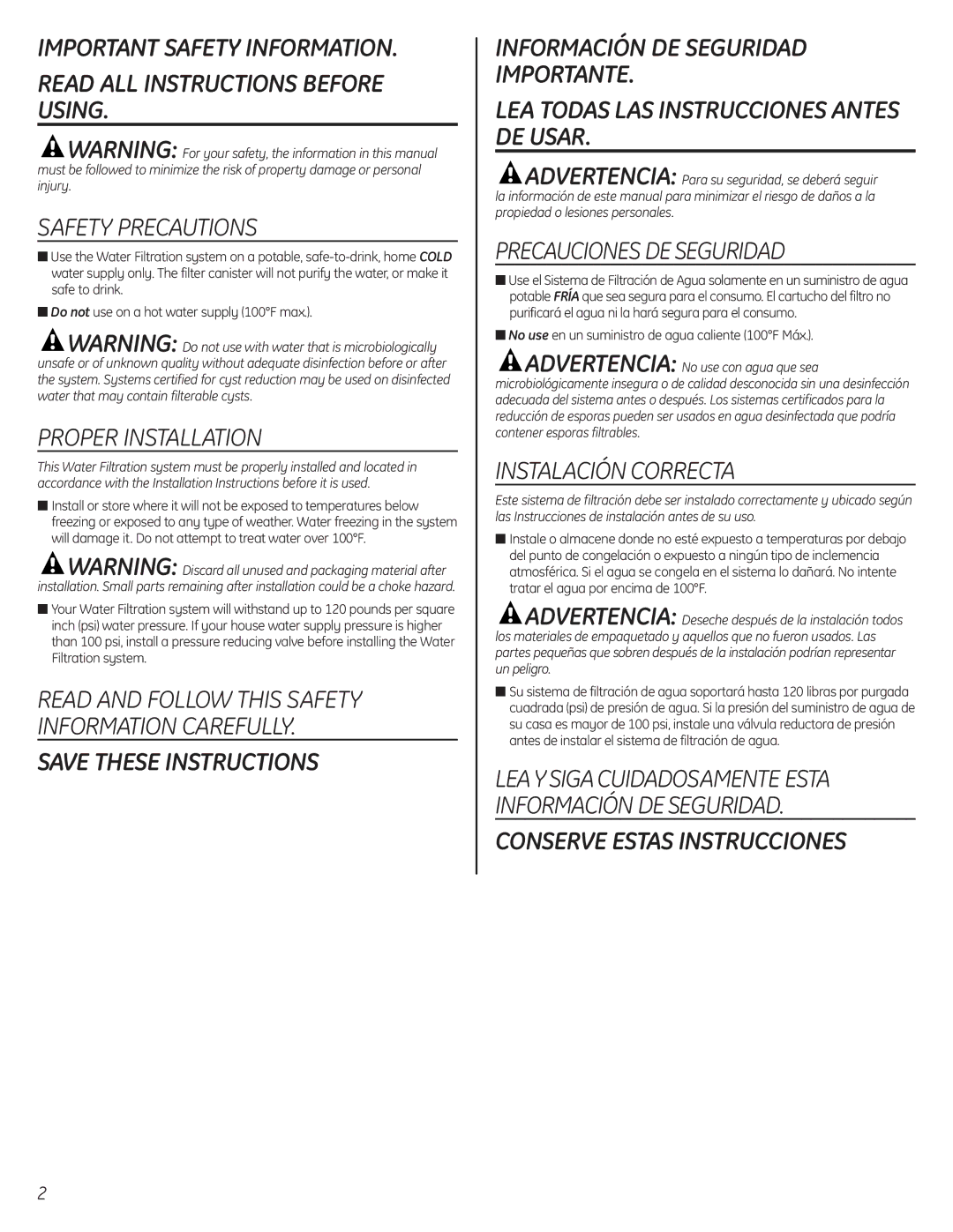 GE GX1S50F installation instructions LEA Todas LAS Instrucciones Antes DE Usar 