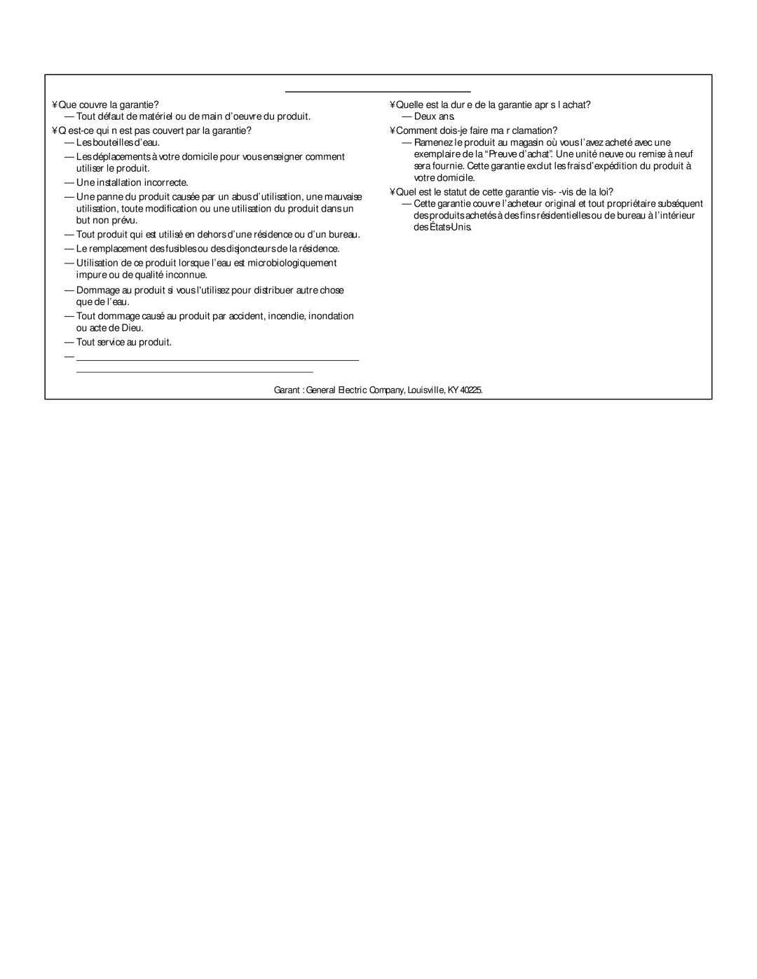 GE GXCF05D specifications Garantie Limitée DE Deux ANS 