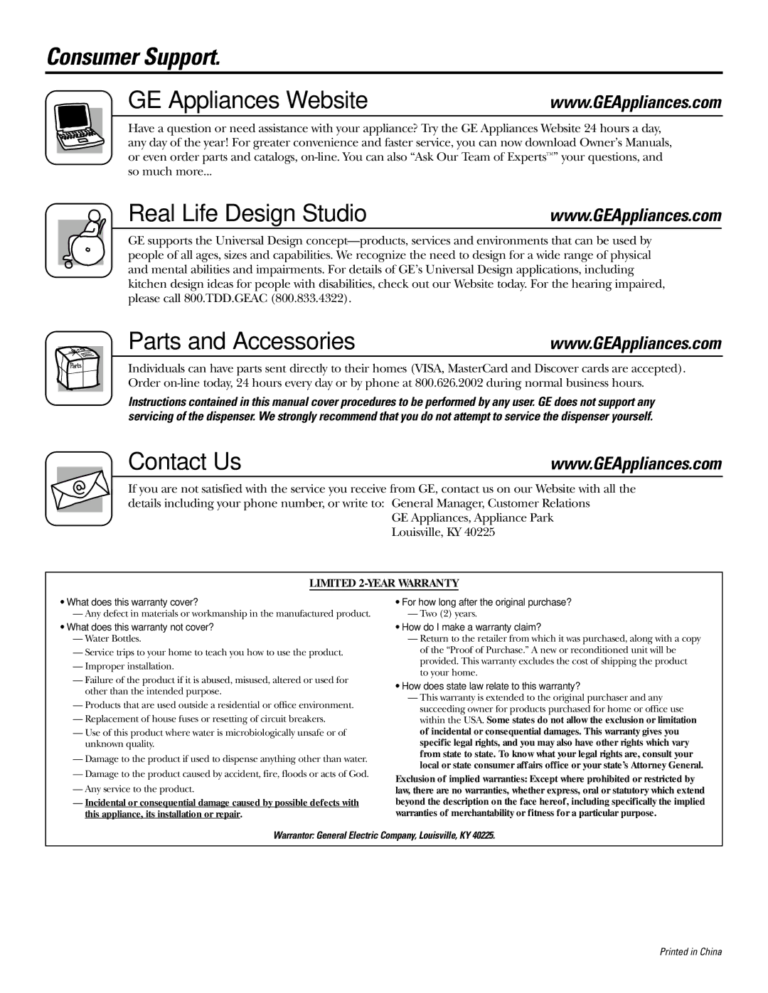 GE GXCF20FBB, GXCF20E owner manual Parts and Accessories, Contact Us 