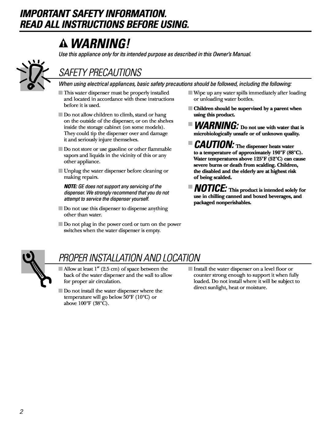 GE GXCF20FBB, GXCF20E owner manual Important Safety Information Read All Instructions Before Using, Safety Precautions 