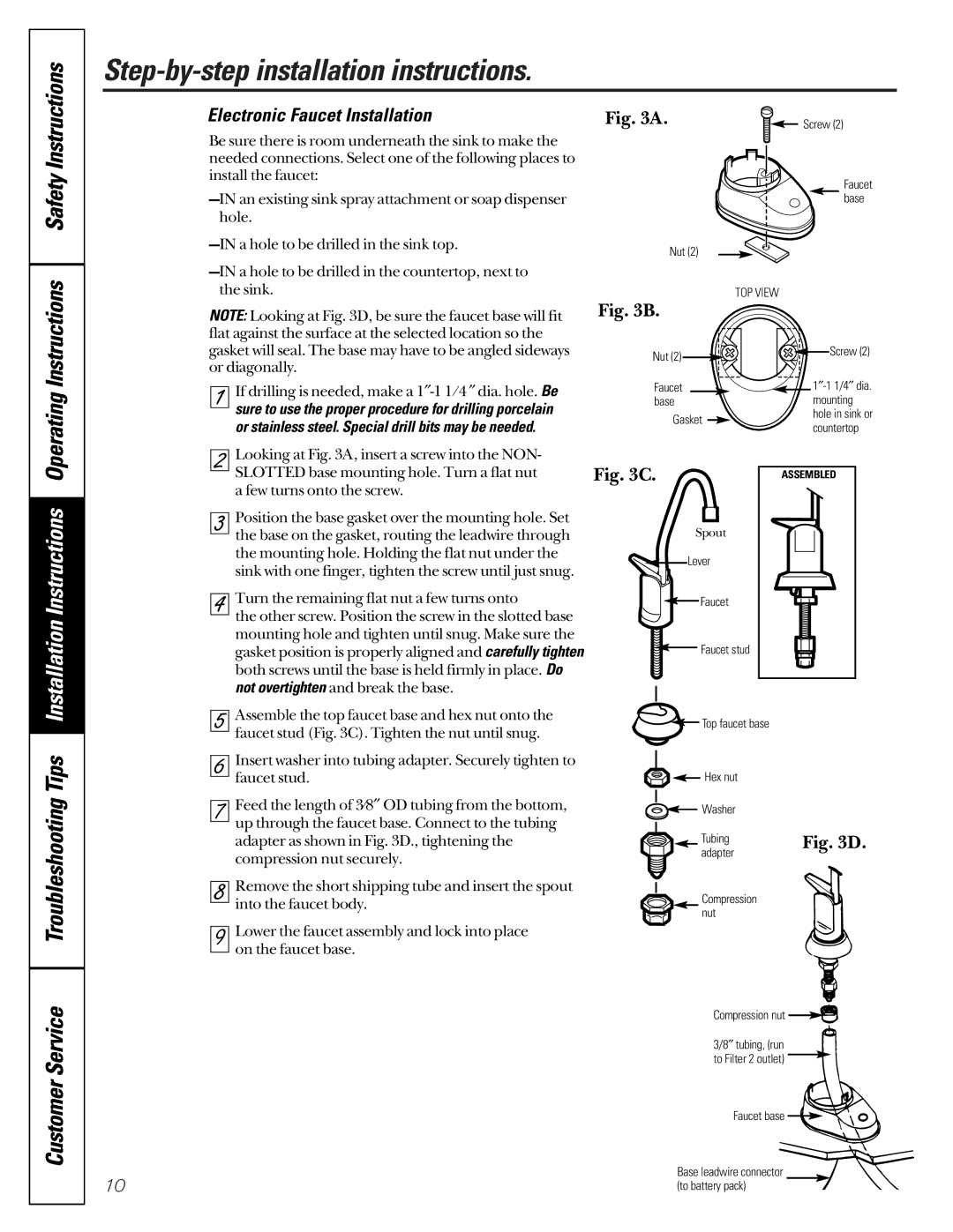 GE GNUT05B, GXEM01B, GNUL30B owner manual Electronic Faucet Installation, On the faucet base 