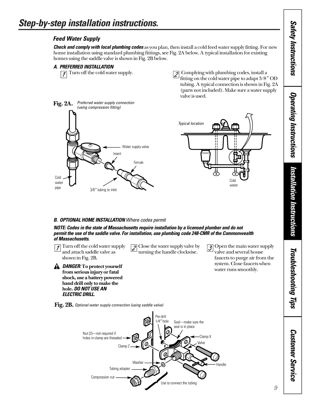 GE GXEM01B, GNUT05B, GNUL30B owner manual Step-by-step installation instructions, Feed Water Supply 