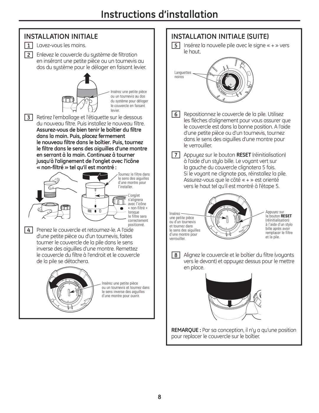 GE GXFM07HWW, GXFM07HBL installation instructions Instructions d’installation, Installation Initiale Suite 