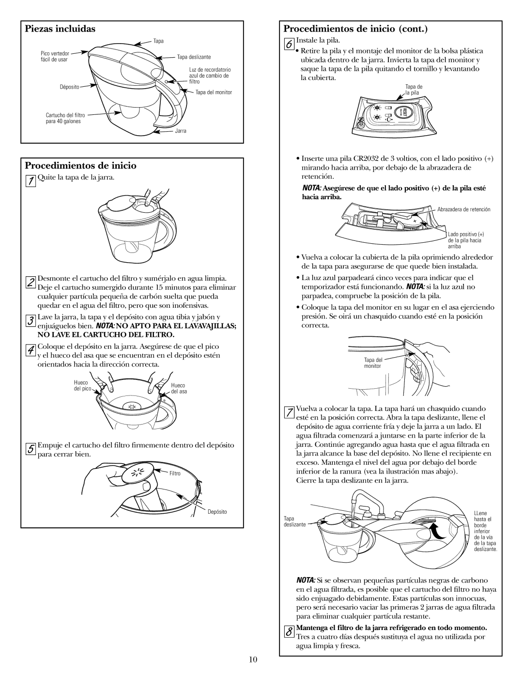 GE GXPL03H installation instructions Piezas incluidas, Procedimientos de inicio, No Lave EL Cartucho DEL Filtro 