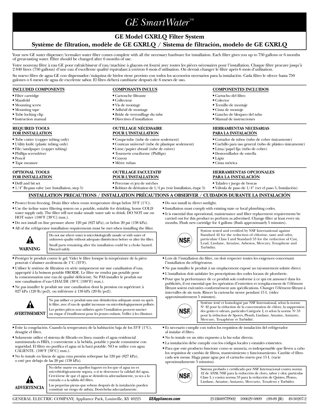 GE GXRLQR instruction manual GE SmartWater 