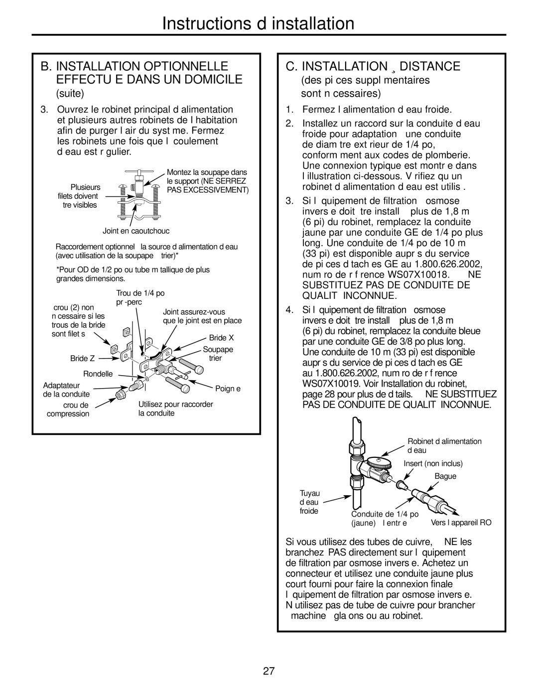 GE GXRM10G owner manual Installation À Distance, Suite 