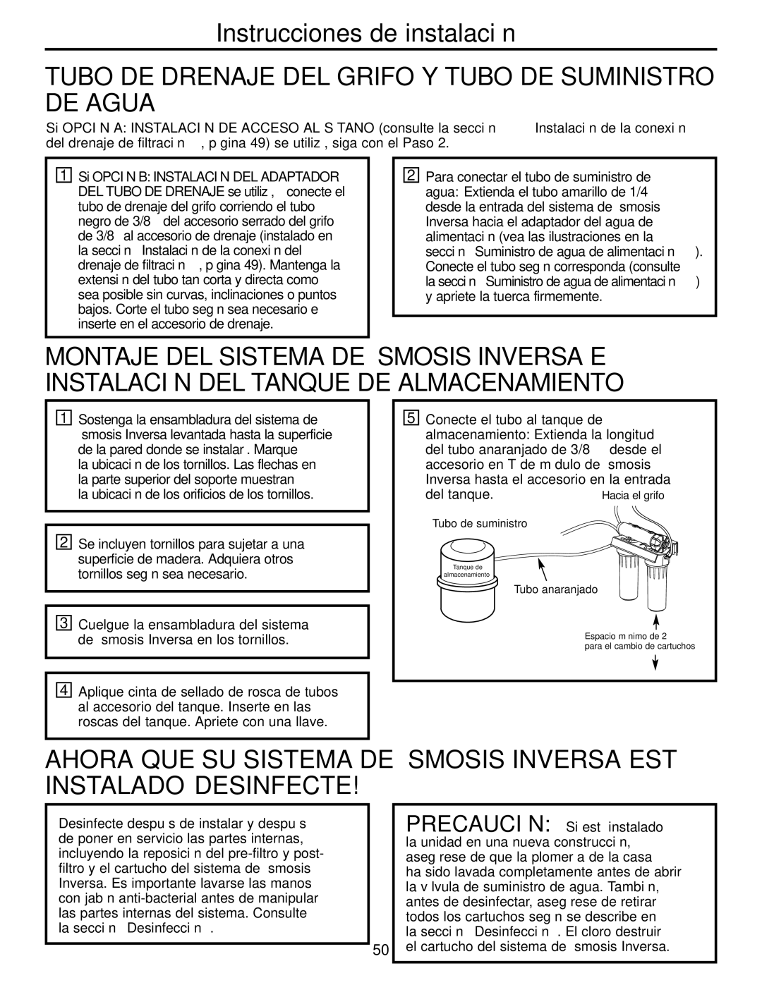 GE GXRM10G owner manual Tubo DE Drenaje DEL Grifo Y Tubo DE Suministro DE Agua, Del tanque 