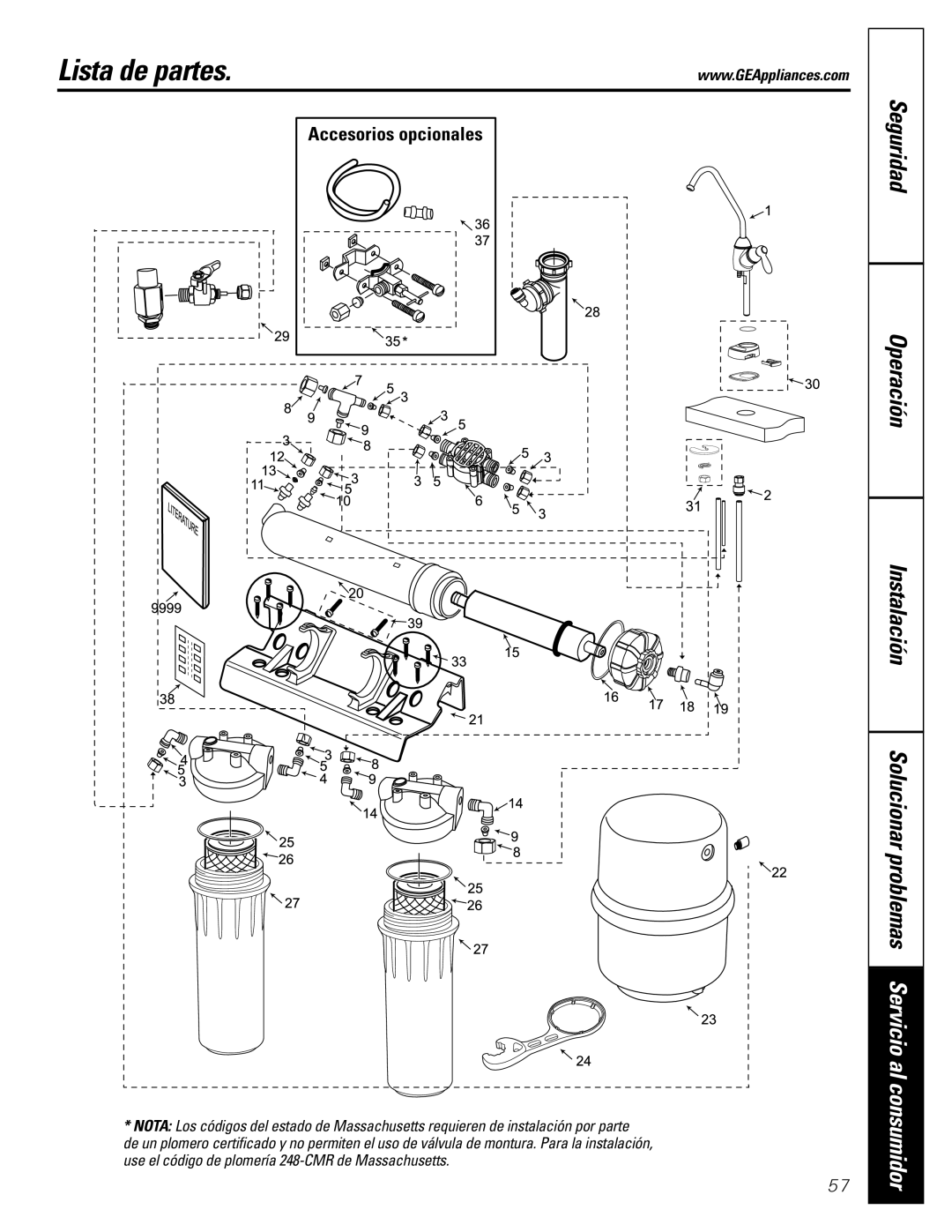 GE GXRM10G owner manual Lista de partes, Accesorios opcionales 