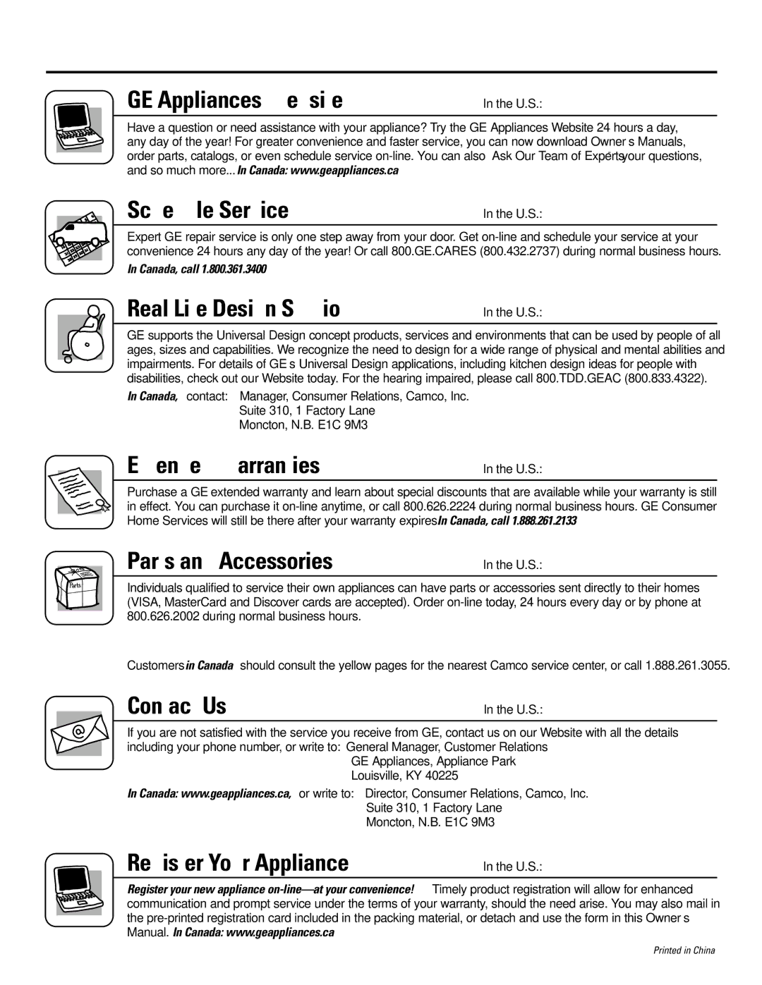 GE GXRM10G owner manual Consumer Support, GE Appliances Website Schedule Service 