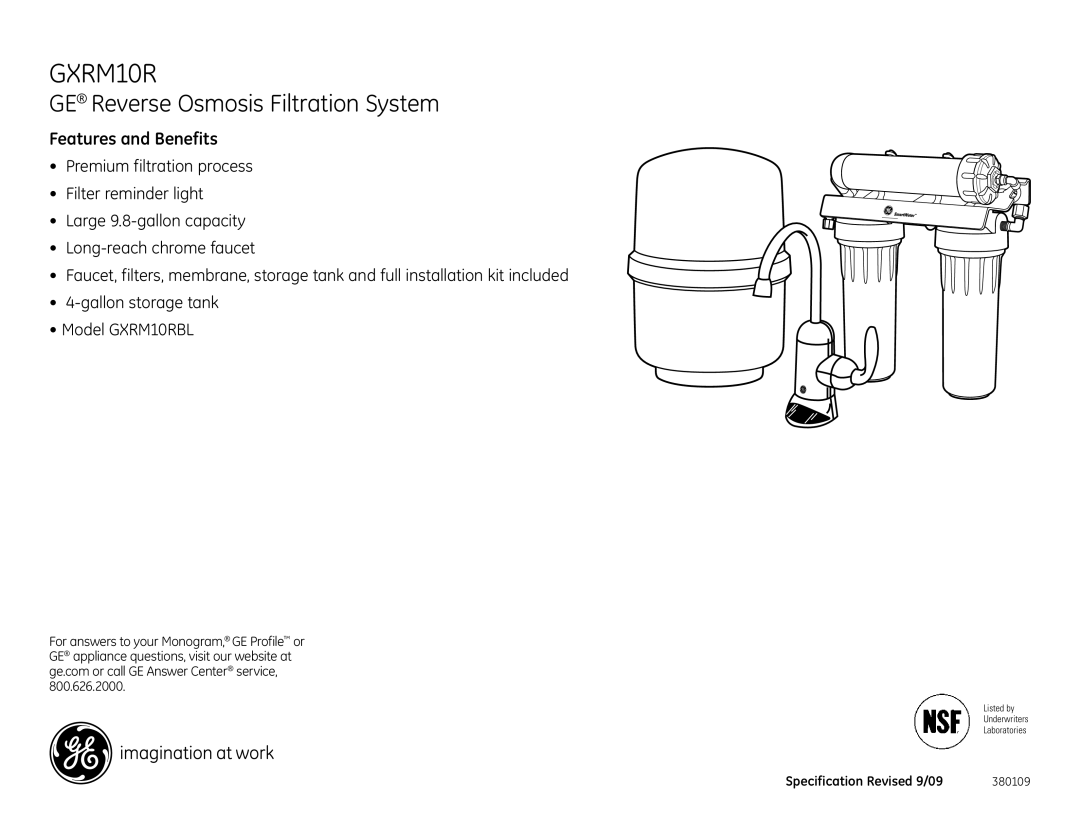 GE GXRM10R dimensions Features and Benefits 