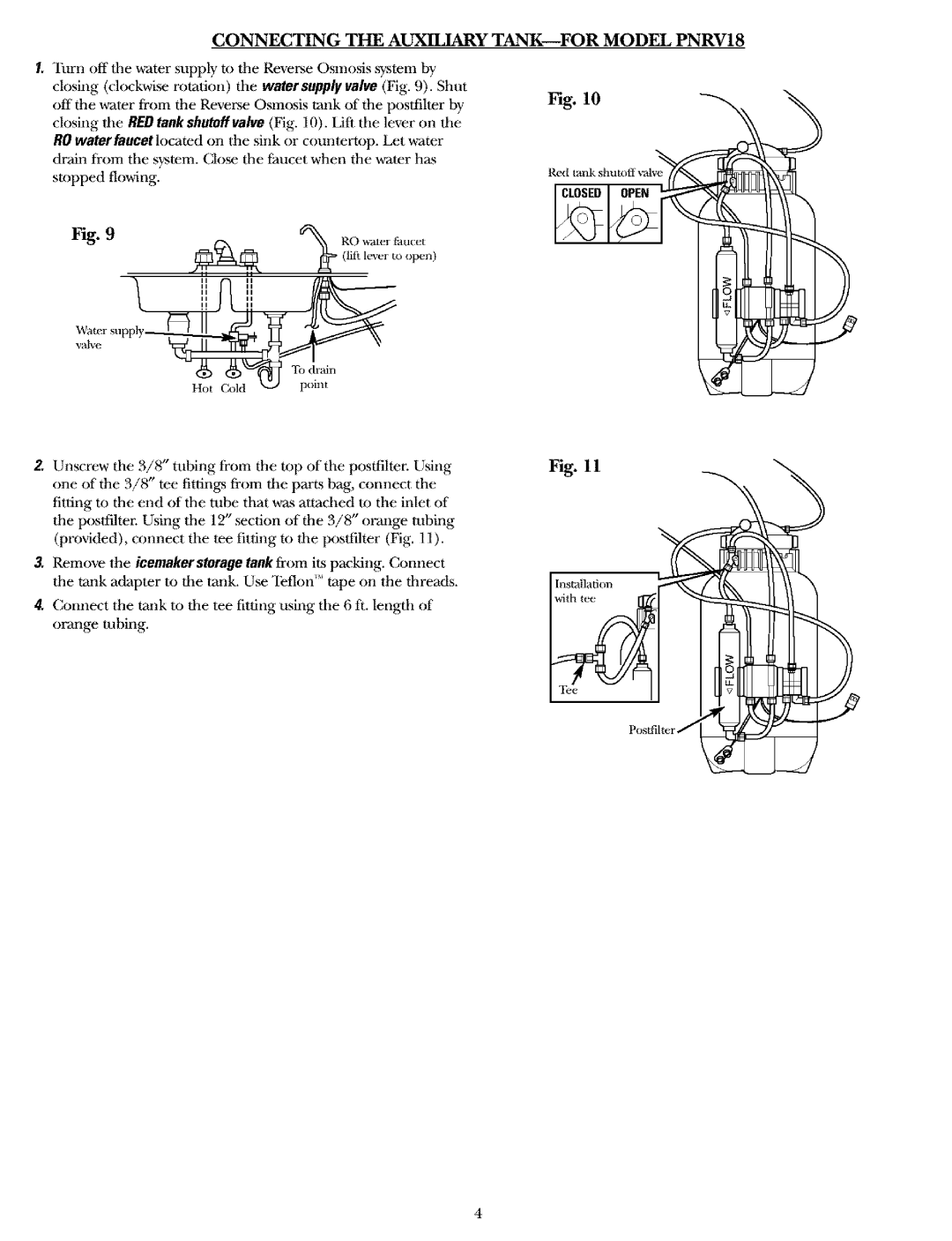 GE PNRQ20 Connecting the Auxiliary Tank for Model PNRV18, Tile water supply valve Hg, Shut, Lift tile lever oil Ihe 