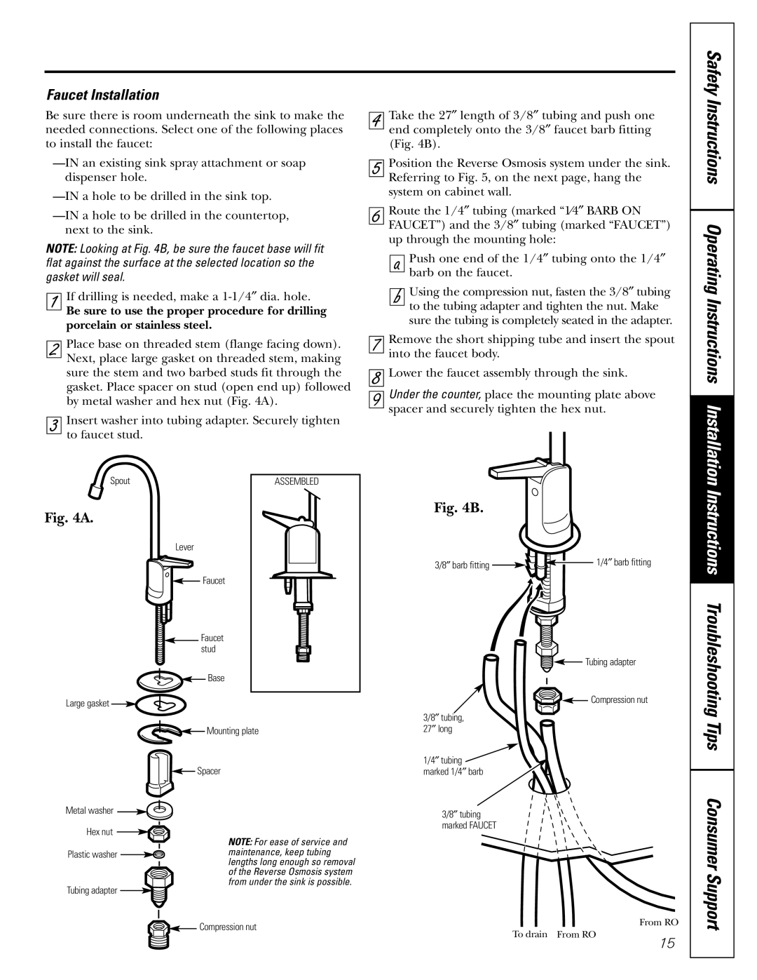 GE GXRV10ABL01 Safety Instructions Operating Instructions Installation, Tips Consumer Support, Faucet Installation 