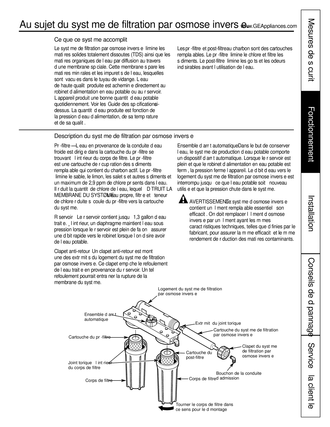 GE GXRV10ABL01 owner manual De sécurité, La clientèle, Mesures, Conseils, Dépannage Service à 