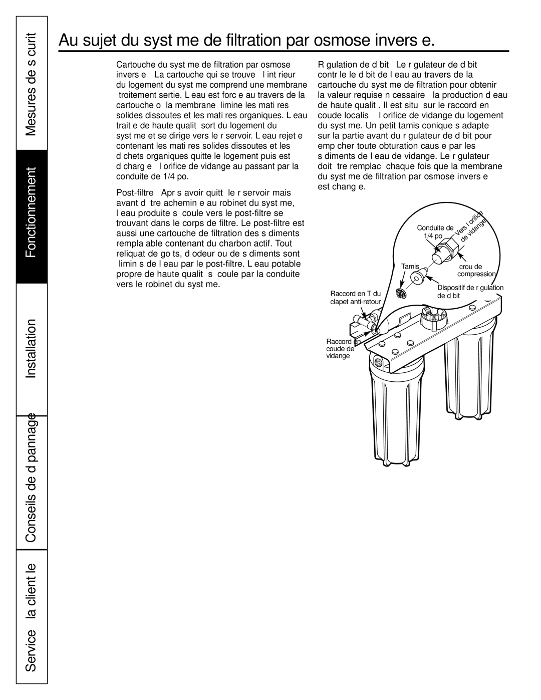 GE GXRV10ABL01 owner manual Au sujet du système de filtration par osmose inversée, Sécurité, Mesures de 