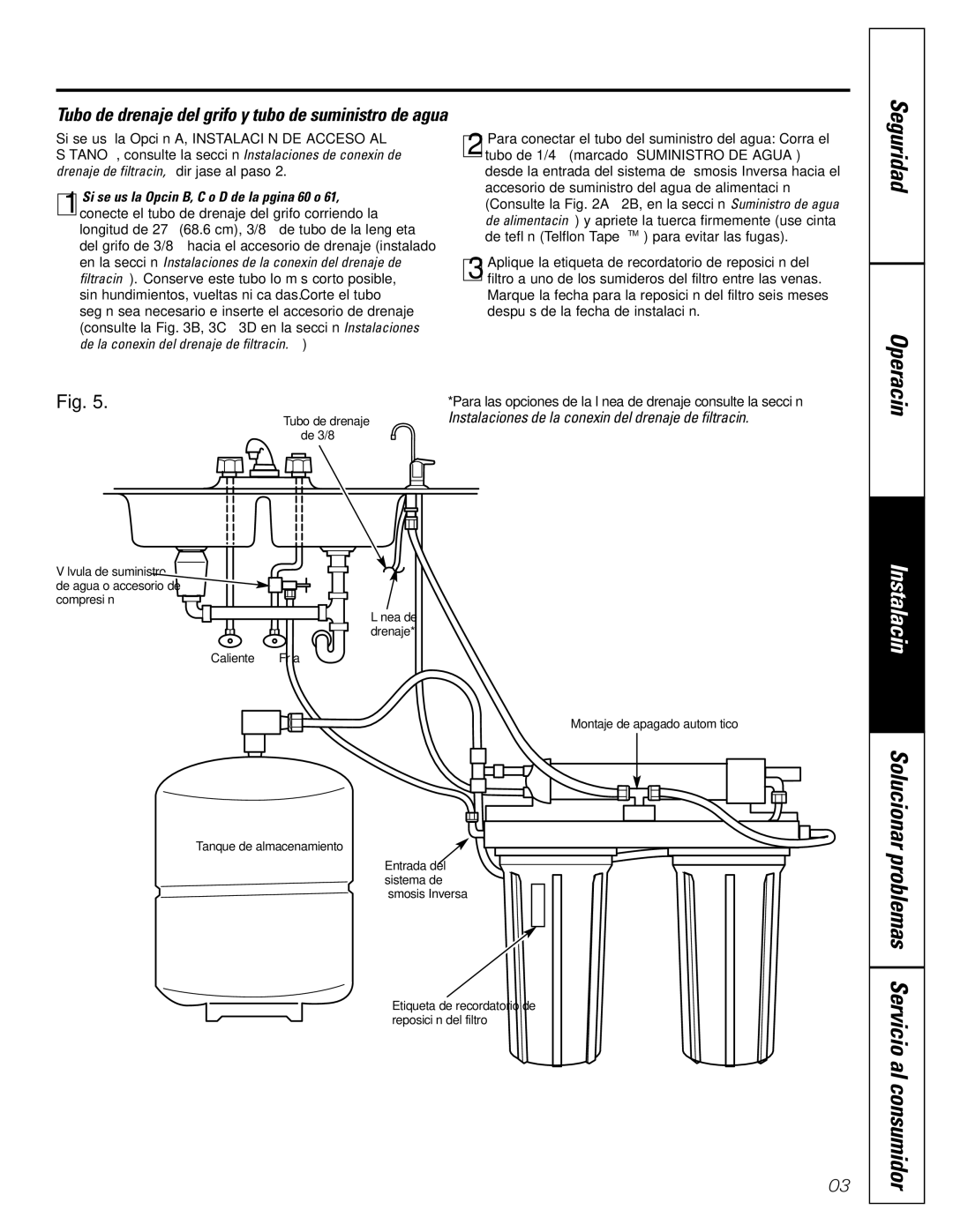 GE GXRV10ABL01 owner manual Tubo de drenaje del grifo y tubo de suministro de agua 