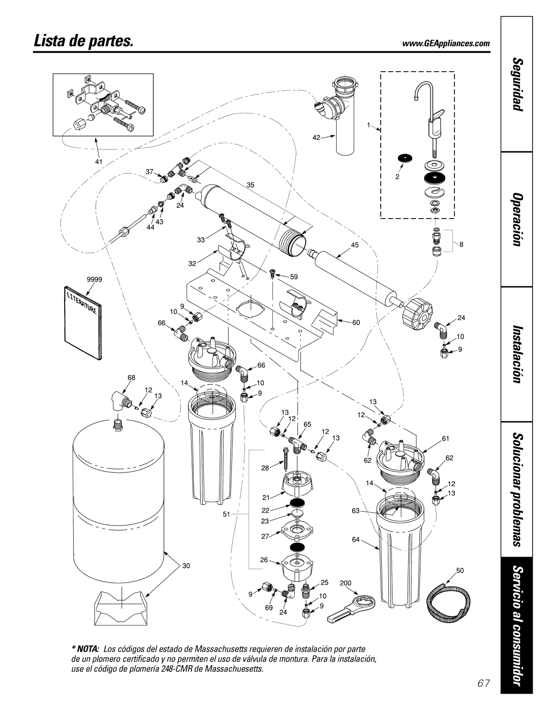 GE GXRV10ABL01 owner manual Lista de partes 