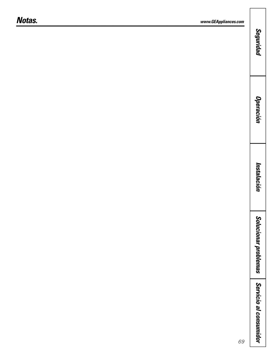 GE GXRV10ABL01 owner manual Notas, Solucionar problemas Servicio al consumidor 