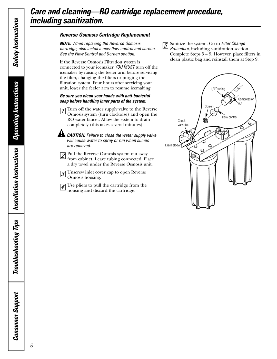 GE GXRV10ABL01 owner manual Reverse Osmosis Cartridge Replacement 