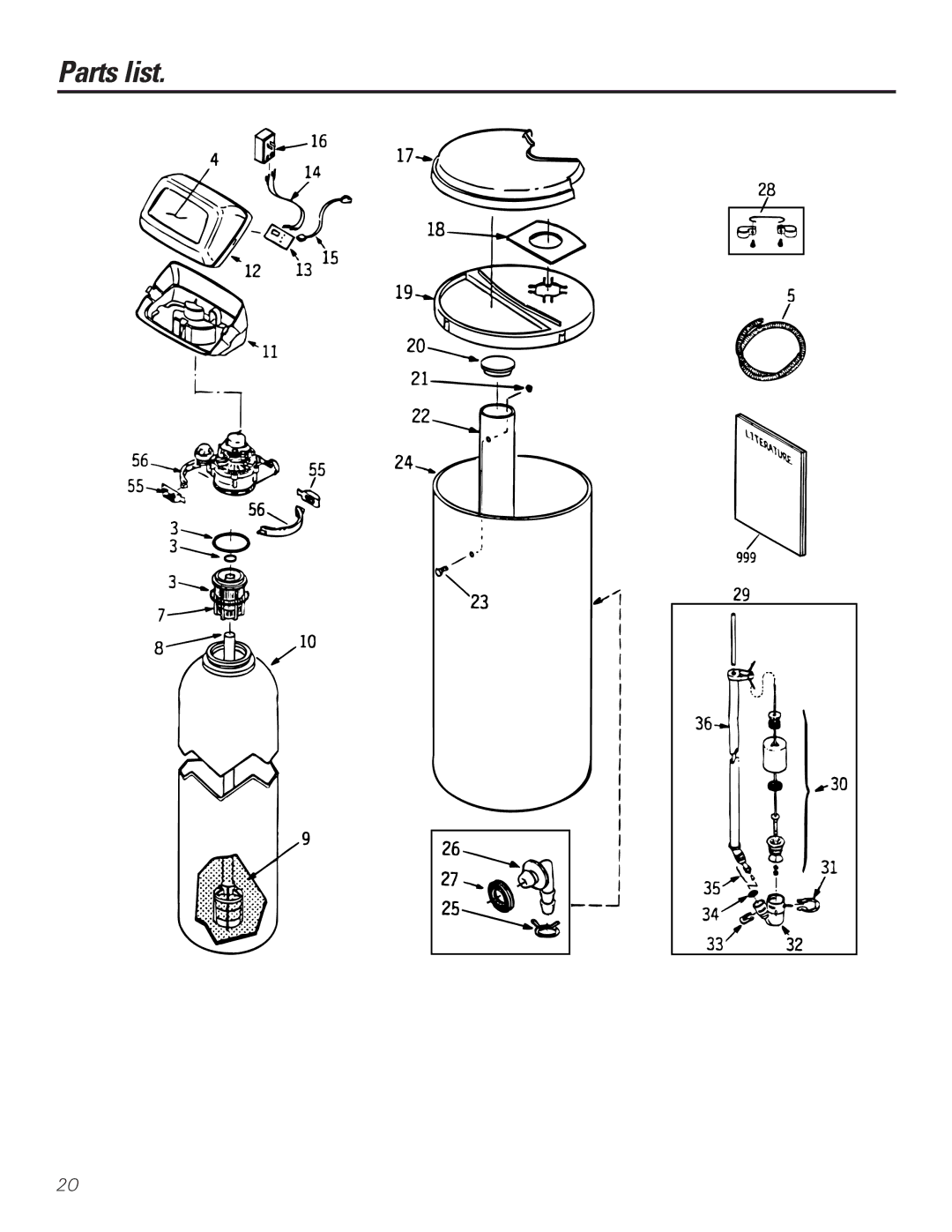 GE GXSF27B GNSF35Z GXSF39B installation instructions Parts list 