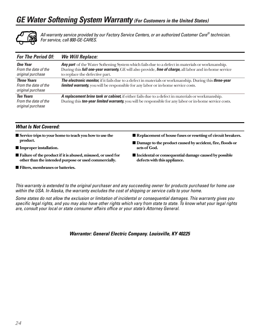 GE GXSF27B GNSF35Z GXSF39B installation instructions For The Period We Will Replace, What Is Not Covered 