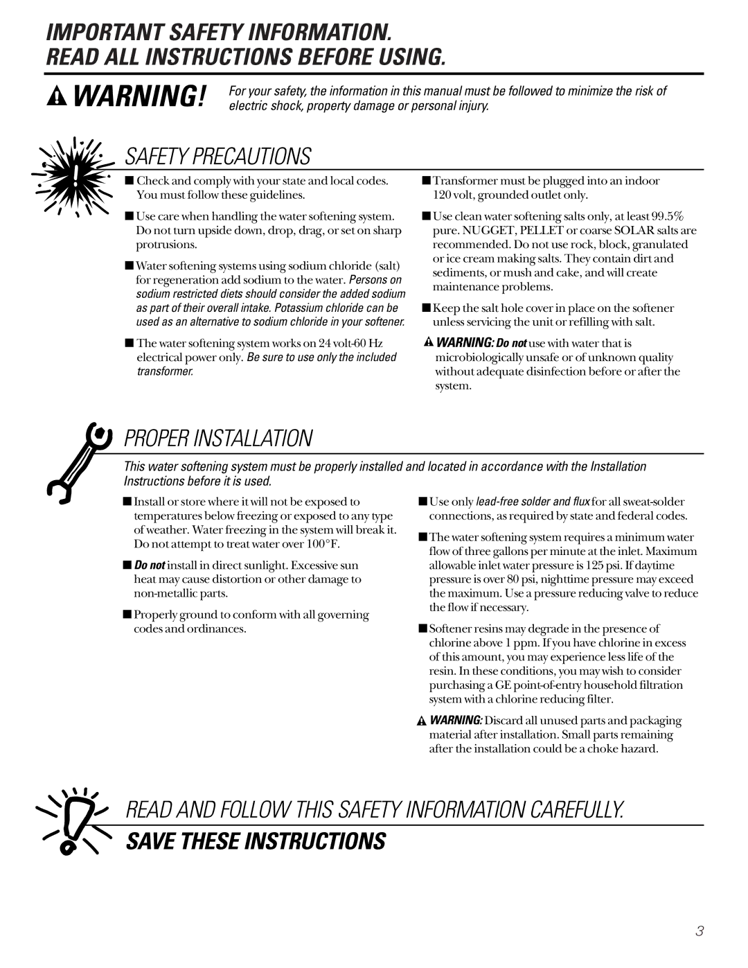 GE GXSF27B GNSF35Z GXSF39B installation instructions Safety Precautions 