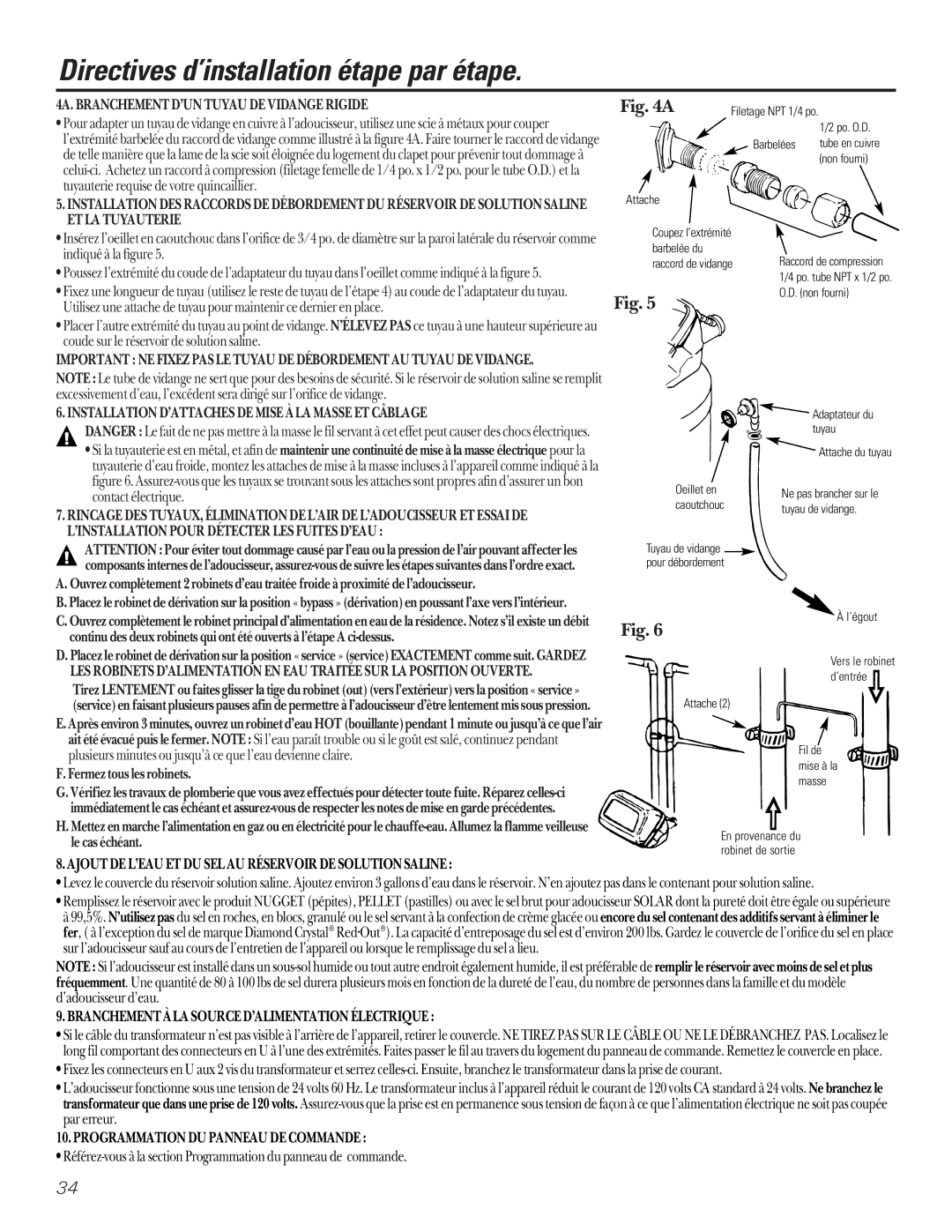 GE GXSF27B GNSF35Z GXSF39B 4A. Branchement D’UN Tuyau DE Vidange Rigide, ’INSTALLATION Pour Détecter LES Fuites D’EAU 