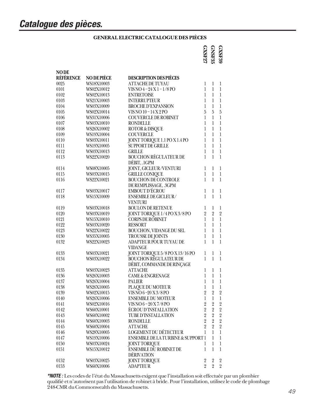 GE GXSF27B GNSF35Z GXSF39B Attache DE Tuyau, Entretoise, Interrupteur, Broche D’EXPANSION, Couvercle DE Robinet, Ressort 