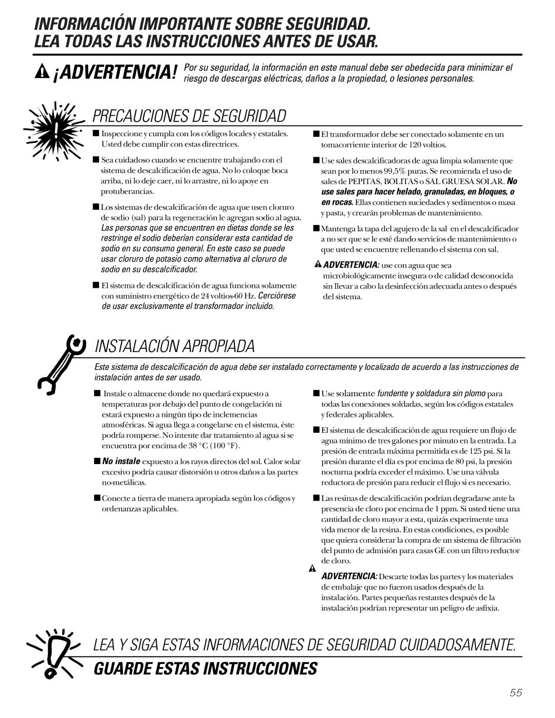 GE GXSF27B GNSF35Z GXSF39B Precauciones DE Seguridad, De usar exclusivamente el transformador incluido 