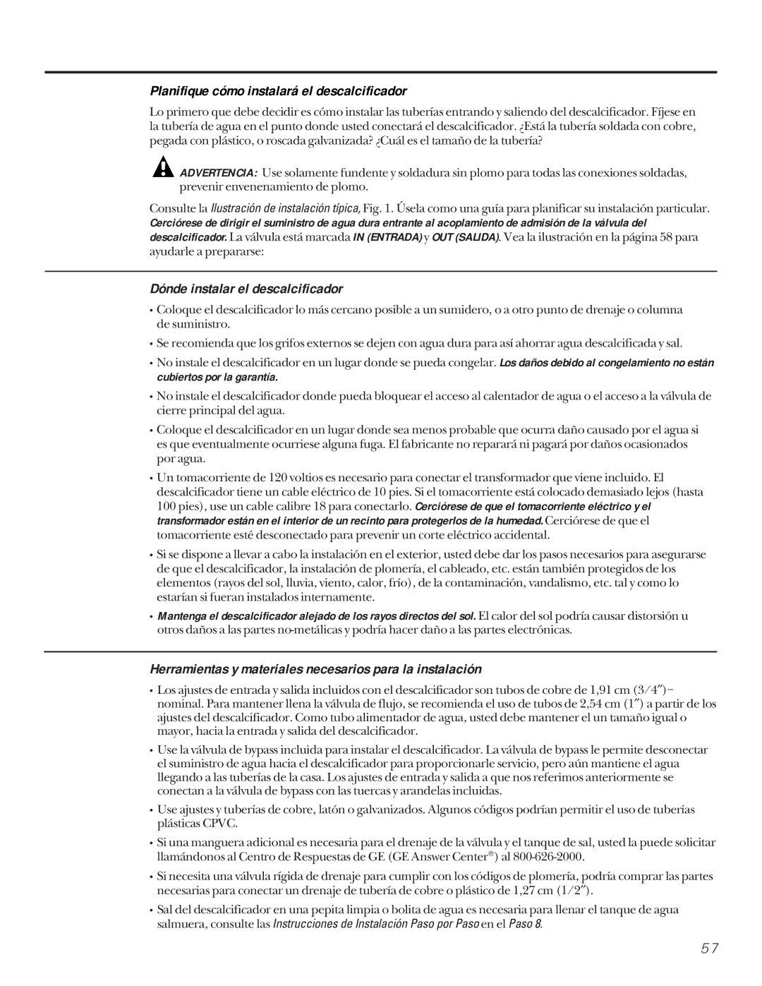 GE GXSF27B GNSF35Z GXSF39B Planifique cómo instalará el descalcificador, Dónde instalar el descalcificador 