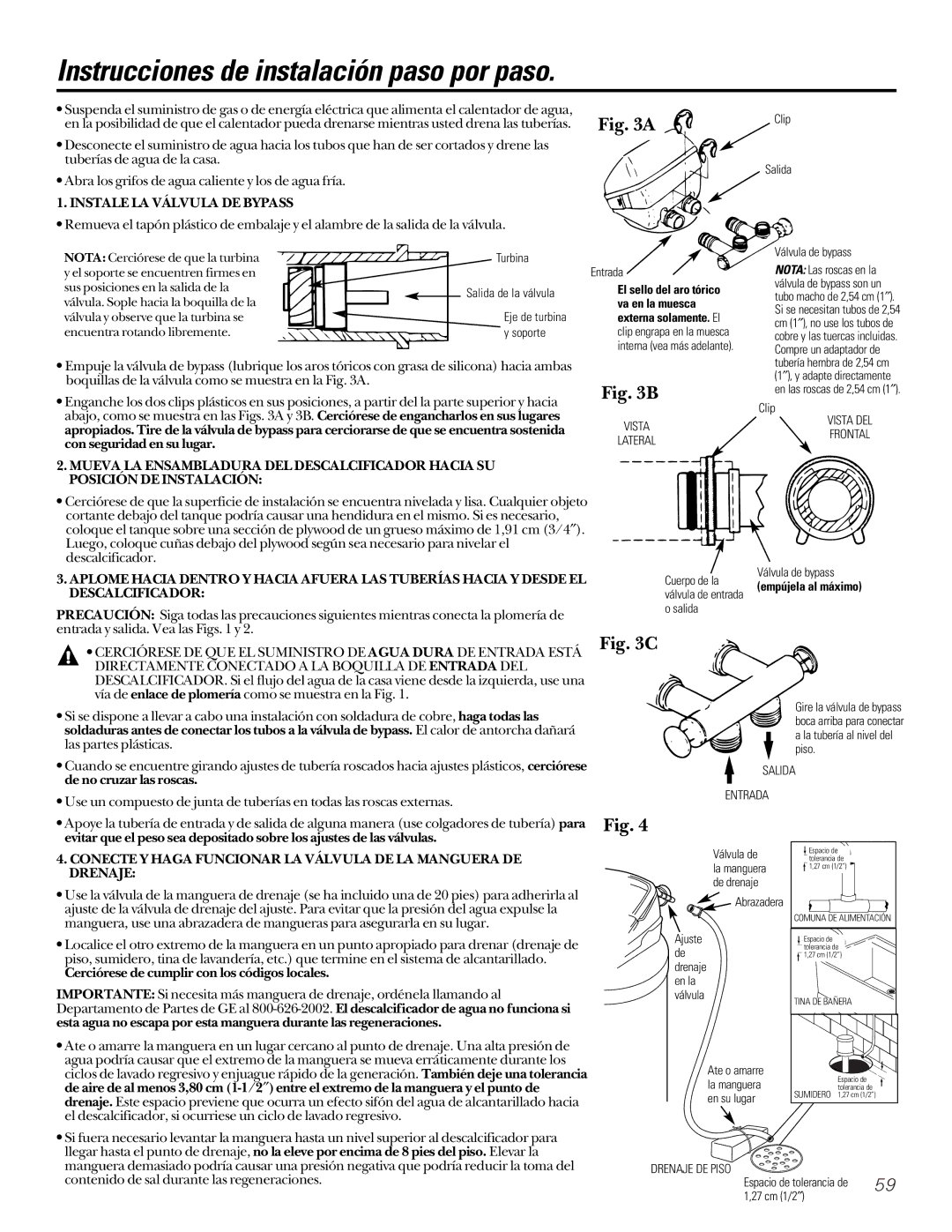 GE GXSF27B GNSF35Z GXSF39B Instrucciones de instalación paso por paso, Instale LA Válvula DE Bypass 