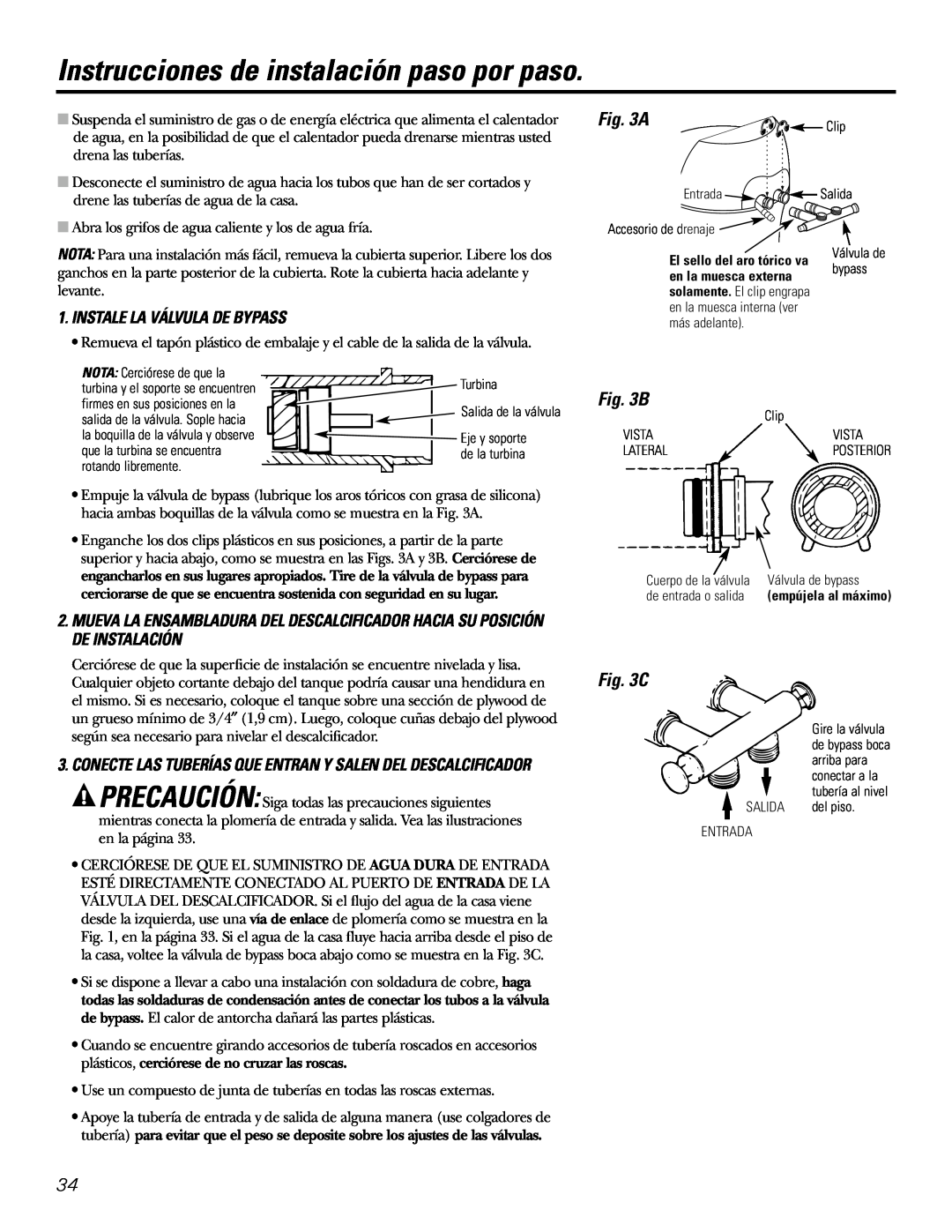 GE GXSF27E manual Instrucciones de instalación paso por paso, A, C, Instale La Válvula De Bypass 