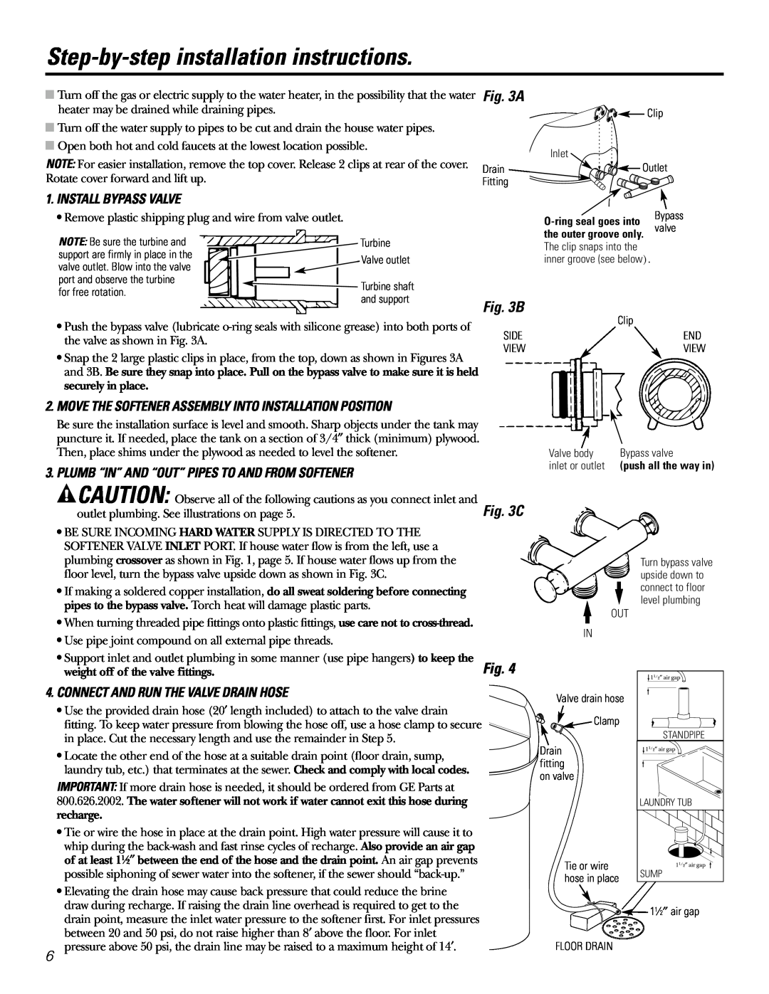 GE GXSF27E manual Step-by-stepinstallation instructions, Install Bypass Valve, Connect And Run The Valve Drain Hose 