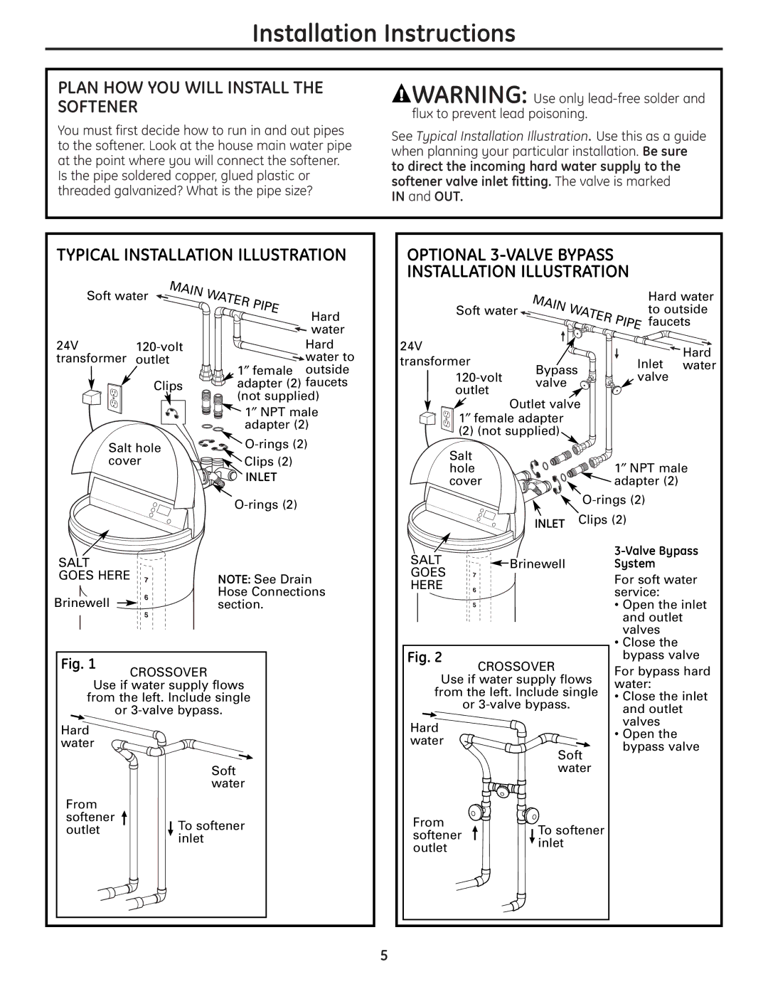 GE GXSF30H installation instructions Plan HOW YOU will Install the Softener, Typical Installation Illustration 