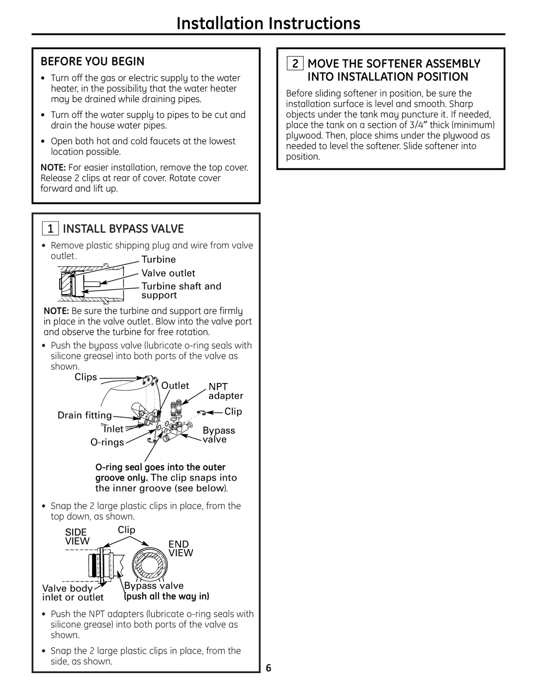 GE GXSF30H installation instructions Before YOU Begin, Install Bypass Valve 