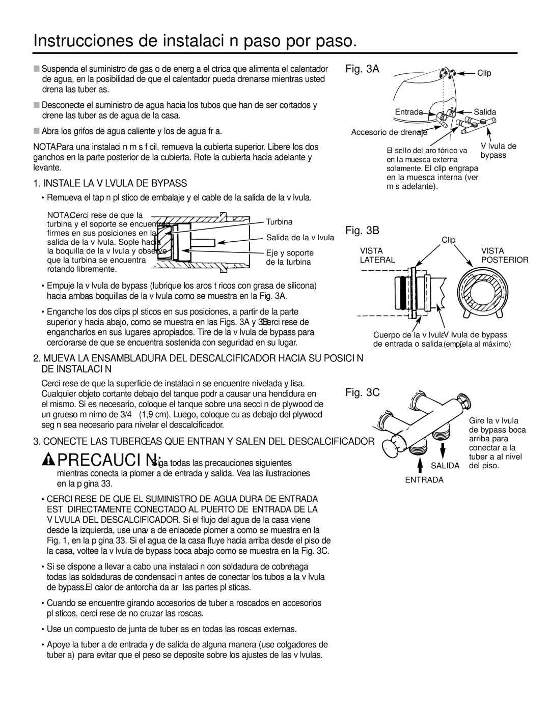 GE GXSF31E installation instructions Instrucciones de instalación paso por paso, Instale LA Válvula DE Bypass 