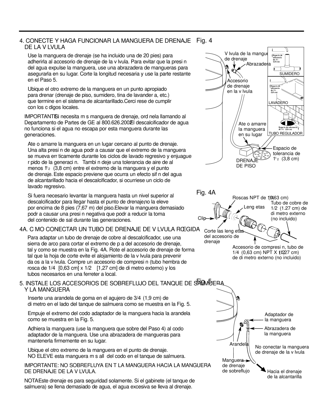 GE GXSF31E installation instructions DE LA Válvula, 4A. Cómo Conectar UN Tubo DE Drenaje DE Válvula Rígida 